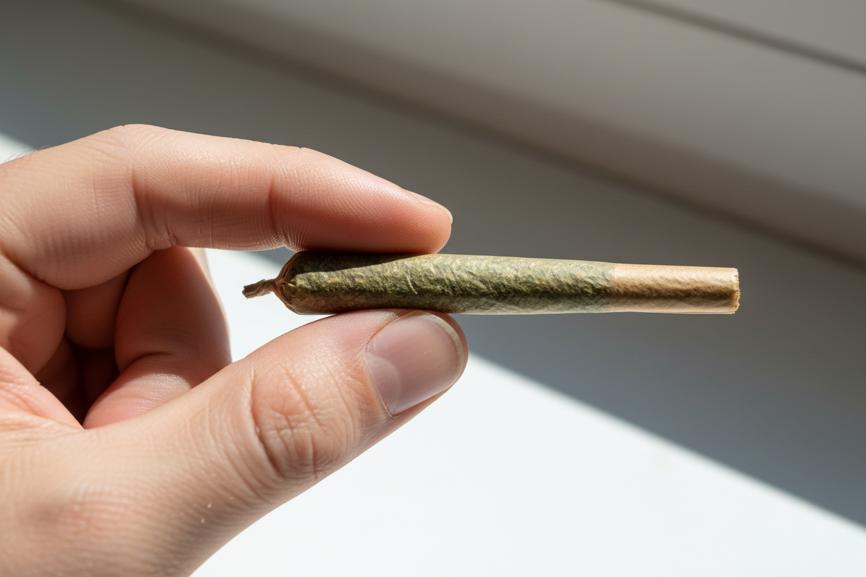 Rolled cannabis in hand